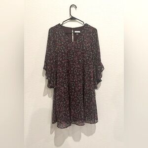 Calvin Klein Printed Ruffle Sleeve Trapeze Dress.